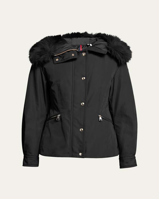Bron Short Parka Jacket with Faux Fur Trim